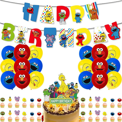 Cartoon Sesames  Street Birthday Party Decor Elmo and Friends Theme Tablecloth Plate Balloon Set Cake Decor Baby Shower