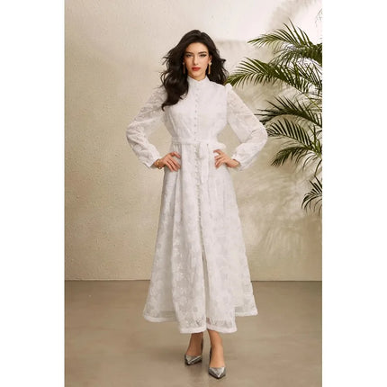 2026 Spring Autumn French High-end Women's Dress New Lace Embroidery Stand Lantern Sleeves Single Breasted Party Birthday Dress