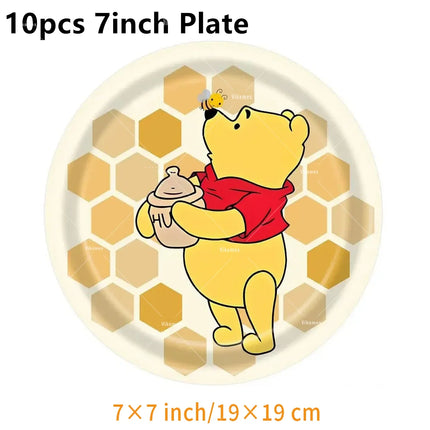 Winnie The Pooh Balloons Happy Birthday Banner Decoration Yellow Bear Party Supplies Backdrop Cake Topper Disposable Tableware