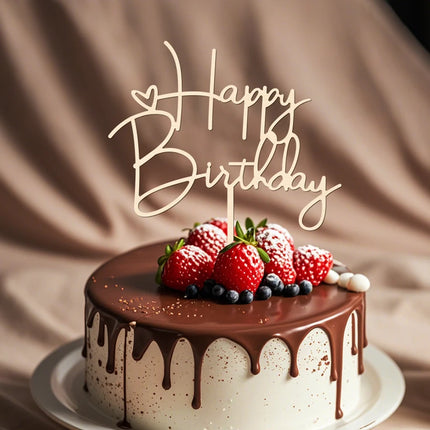 NUBECOM Happy Birthday Cake Topper Birthday Cake Decoration With Lettering & Heart Accents Happy Cake Toppers for Birthdays