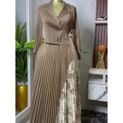 EGRM 2025 Spring New Pleated A-line Dress elegant Suit Collar Mid To Long Style Waist Cinching Slimming Women Folds Skirt 6G5972