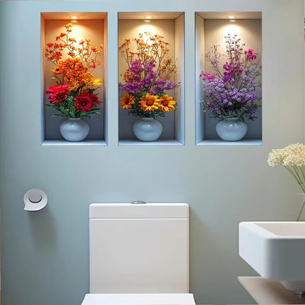 3D Imitation Wall Painting Realistic Vase Self-adhesive Wall Stickers Home Decoration for Living Room Bedroom Wall Art Decals