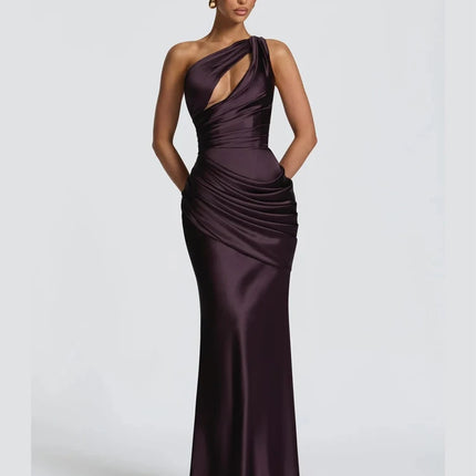 Solid Satin Cowl Neck Women's Dress Elegant Sleeveless Ruched Waist Fishtail Bodycon Lady Vestido 2026 Summer Party Dresses