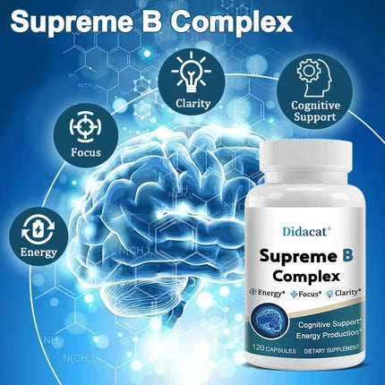 Vitamin B Complex Capsules, Daily Essential B Vitamin Supplement for Energy Mood Cognitive Nervous System & Immune Wellness