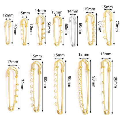 5-10pcs/lot Safety Pins Brooches Blank Base Brooch Pin With Loops Fasteners Pin For DIY Jewelry Making Brooch Charm Accessories