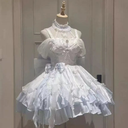 Japanese Style Sweet Lace Bow Kawaii Lolita Dress Women Vintage Ruffles Cake Dresses Harajuku Y2k Slim Bandage Dress 2026 Summer