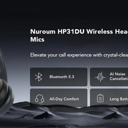Nuroum Bluetooth 5.3 Over‑Ear Wireless Headset ENC Noise Cancelling Microphone USB Dongle Independent Mute Button Multi‑Point Connection Business Headphones for Call Center Work From Home PC Laptop Desktop Mac Zoom Micros