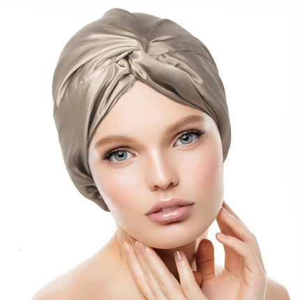 100% Double Silk Sleeping Cap Night Silk Sleeping Bonnet Cover for Women with Elastic Ribbon for Hair Care Long Hair