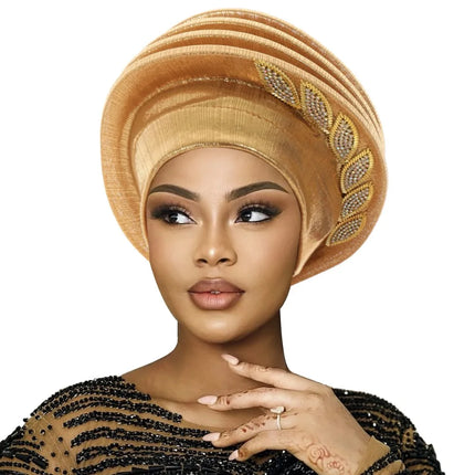Leaves Diamonds Spiral Beret Turbans Lightweight Luxury Afrcian Lady Head Wraps Breathable Turban Nigeria Headpiece For Women