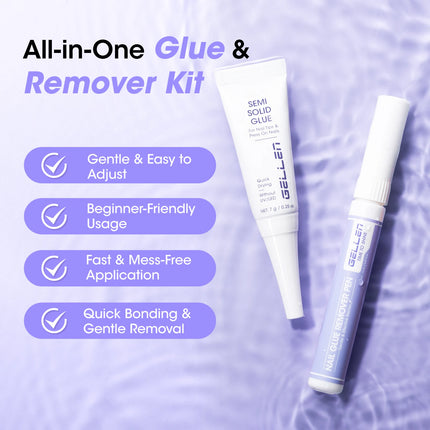 GELLEN Semi Solid Nail Glue and Remover Set Press on False Nail Acrylic Quick Dry No Lamp Needed Safe Gentle Non Acetone Formula