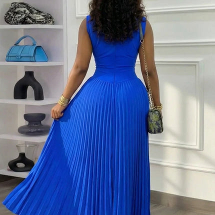 Women Sleeveless Cowl Neck Pleated Maxi Dress For Formal Evening Wedding Guest Prom And Banquet Occasion