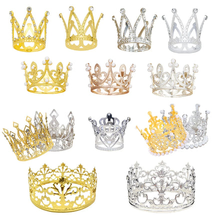 Mini Crown Cake Topper Crystal Headpiece Tiara Rhinestone Crown Cake Decoration for Wedding Birthday Baby Shower Party Favors