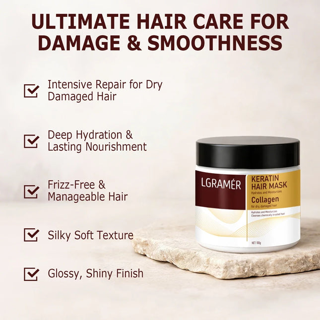 100g/250g Collagen Keratin Hair Mask Moisturizer Repair Conditioner Damaged Frizzy Hair Smooth Revitalizing Hair Care for Adult