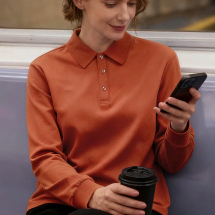 NEW Solid Polo Shirts Womens Commuting Long Sleeves T-Shirts Breathable Lapel Tops Sporty GOLF shirt Comfortable Womans Clothes
