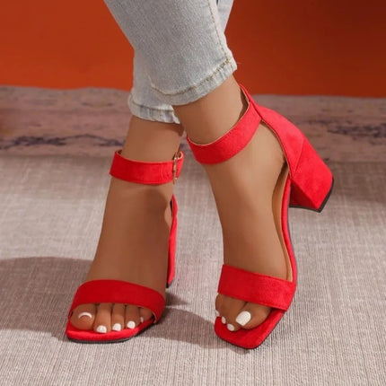 Women Sandals New Summer Fashion Sandals Medium High Heels Outdoor Elegant Wedding Shoes Bridal Plus Size Buckle Strap Sandals