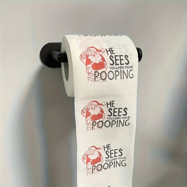 1 Roll Christmas Toilet Paper, Funny Santa Claus Novelty Design, Unique Holiday Gift for Friends, Unbleached Wood Pulp Decorativ