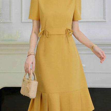 ZANZEA Women Party Dresses Summer Short Sleeve Korean Knee-Length Sundress 2025 Fashion Pleated Solid Color Office Elegant Robe