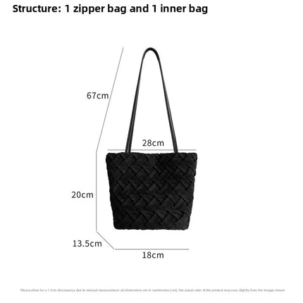 Vintage Hand Woven Checkered Shoulder Bag for Women Fashion New Korean Style Tote Bag Versatile Simple Bucket Bag