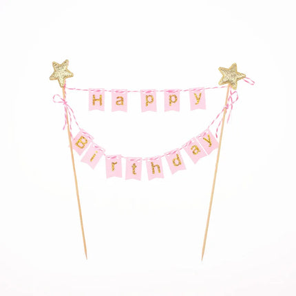 Cake Topper Flags Wrapper Star Cupcake Toppers Kids Happy Birthday Pink Blue Wedding Bridal Party Baking Decoration DIY New