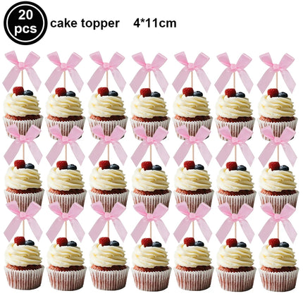 Pink Bow Cupcake Topper Pink Bow Birthday Decor Coquette Themed Party Decoration Bridal Shower Cake Topper Bow Party Decor