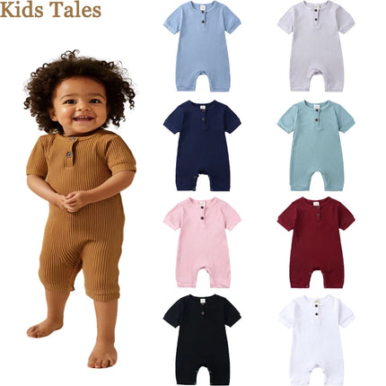 2026 Baby Boy Romper Girl Outfits Playsuit Summer Wear Cotton Infant Thin Jumpsuit Ribbed Clothes Knitted Stretch Toddler Onesie
