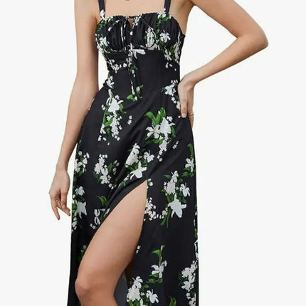Y2K Summer Sweet Sleeveless Long Slit Lace Up Women Fashion Bandage Camisole Padded Boned Robe Elegant Party Vestidos Dresses