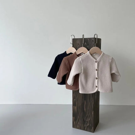 2026 New Spring Autumn Baby Jacket 0-2 Years Old Waffle Knit Button Down Cardigan Solid Color Casual Girl Boy Outerwear A3435