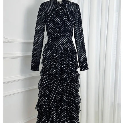 Autumn Long Sleeve Maxi Dress Women Chiffon Bow Lace-up Big Bottom Prom Evening Dresses Formal Occasion Wedding Party Vestidos