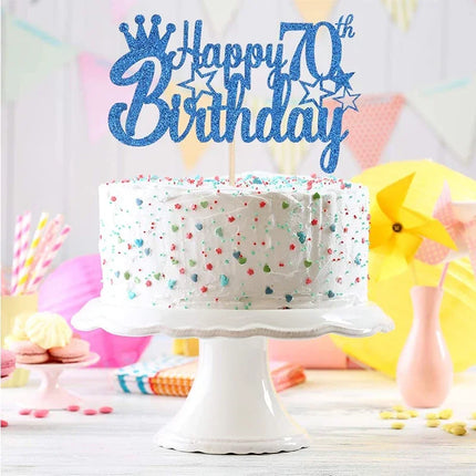 Royal Blue Glitter Paper Happy 10th 15th 18th Birthday Cake Topper for Men Boy 20th 40th 70th Birthday Party Cake Decorations
