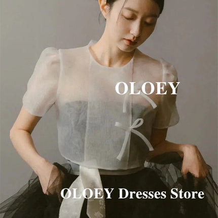 OLOEY Vintage 2 pcs Black And White Wedding Dresses Korea Photo shoot Hanbok Soft Tulle Bride Gowns Customized Formal Occasion