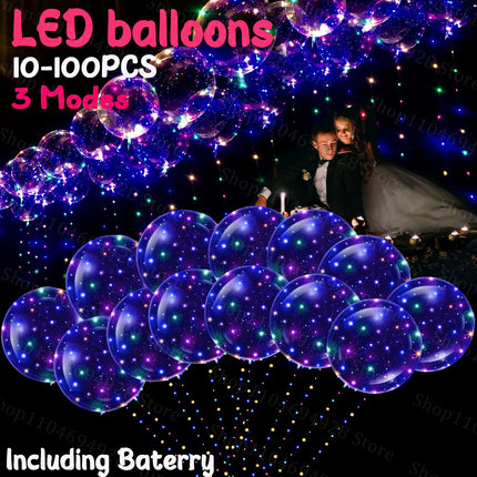10-100Sets Led Balloons with Batteries Light Up Clear Glow Balloons for Wedding Birthday Prom Baby Shower Glow Stick Party Decor