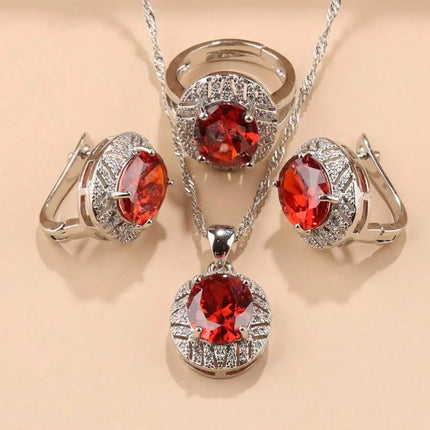 SGIAWETA-4pcs  Sterling Silver/18K Gold Plated Fashion Wedding Jewelry Set, Colorful Cubic Zirconia Earrings, Pendant, Ring, Bridal Accessories, Christmas, Thanksgiving, Birthday Gift For Women-birthdaygift