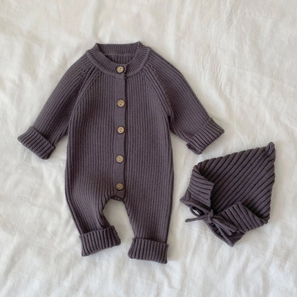 Ins Newborn Baby Clothes Autumn and Winter Baby Solid Color Knitted Crawling Clothes Baby Spring and Autumn Jumpsuit