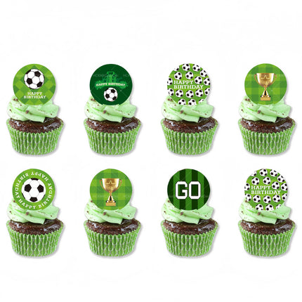24Pcs Soccer Themed Happy Birthday Cupcake Toppers - Football Trophy Design Cake Decorations for Sports Birthday Party Supplies