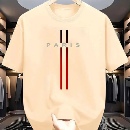 Men's new polyester fabric comfortable and breathable round neck T-shirt Paris letter printed pattern outdoor casual top