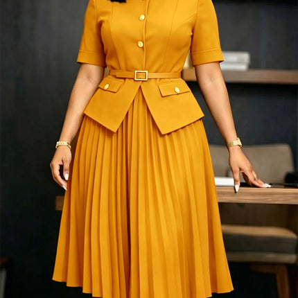 Elegant Women Pleated Dresses 2026 Summer Clothing Birthday Wedding Party Evening Gown Office Ladies Maxi Dress O-neck Robes