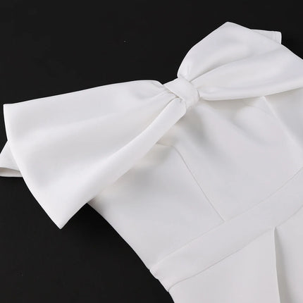 Elegant Dresses for Women New Style Off the Shoulder Bow Decorate White Solid Sheath Package Hips Front Split Mid Calf Dress New