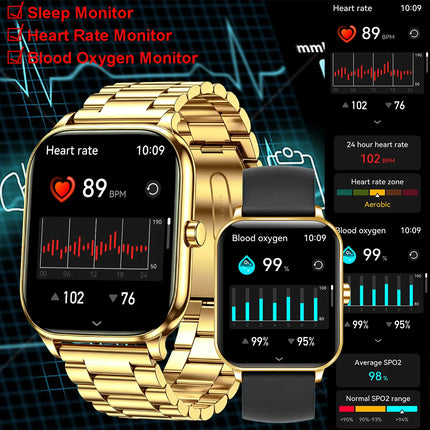 Golden Men woman Smart Watch 1.83" HD Screen Health Monitor wireless Call Sports Fitness tracking SmartWatches IP68 Waterproof