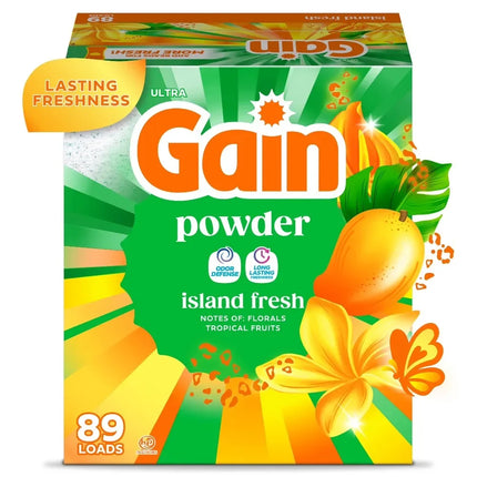 Laundry Detergent Powder, Island Fresh Scent, 82 Ounce, 89 Loads, Heavy Duty Cleaning, Stain Remover, for High Efficiency and Standard Washers
