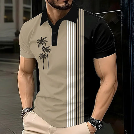 Colorful Line Pattern Men's Polo Shirt Fashion Trend Lapel Button 3D Color Block Printing Polo Shirt Casual Shirt