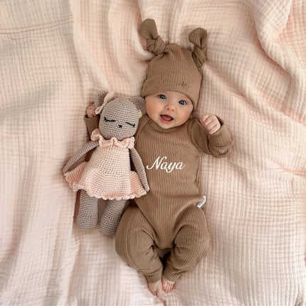 Personalized Newborn Baby Girls Knitted Jumpsuits Solid Color Outfits New Autumn Baby Rompers Clothes Toddler Infant Overalls