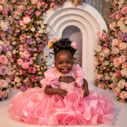 Customized Pink Ruffled Flower Girl Dress Puffy Organza Ball Gown Toddler Pageant Dress Kids Birthday Party Princess Dress