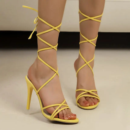 European Women's High Heel Sandals 35-43 Large Size Wrap Strap Sexy Slimming Fashionable Summer Open Toe Shoes