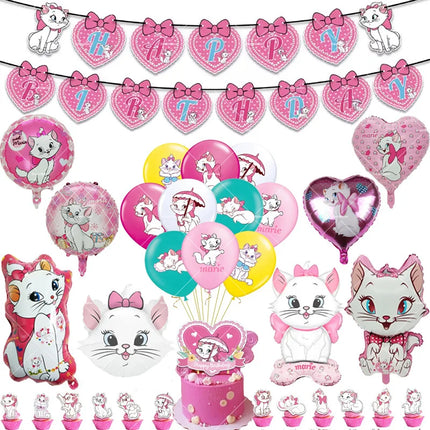 Marie Cat Balloons The Aristocats Party Decoration Cartoon Princess Happy Birthday Banner Tableware Pet Cake Topper Background