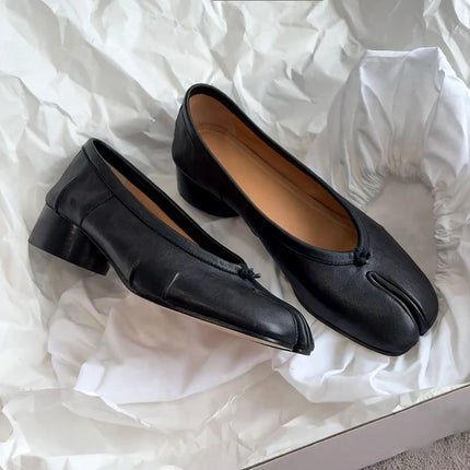 Womens Genuine leather Roundtoe midheel shoes With pleats Tibi Splittoe shoes  Sheepskin ballet flats 3cm heel height
