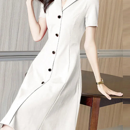 ZANZEA Women Elegant Long Shirt Dress Korean Lapel Collar Party Dress 2024 Summer Waisted Robe Casual Short Sleeve Work Sundress