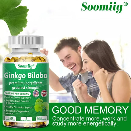 Ginkgo Biloba Capsules, Memory Support Supplement, Supports Brain Function and Mental Alertness, 120 Capsules