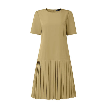 ZANZEA Women 2026 Summer Dress Elegant Pleated Dresses Stylish Office Work Midi Sundress Short Sleeve Knee Length Robe Vestidos