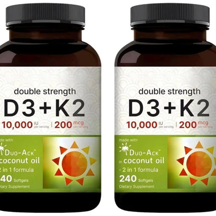 Vitamin D3 K2, 5000 IU D3 & 100mcg K2 MK-7, 240 Softgels with Coconut Oil, Bone & Immune Health Support Gluten Free Unflavored