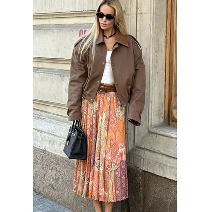 Summer New Skirts Women's 2026 New Fashion Retro Print High Waist Skirts Chic Summer Travel Joker Holiday Women's Skirts